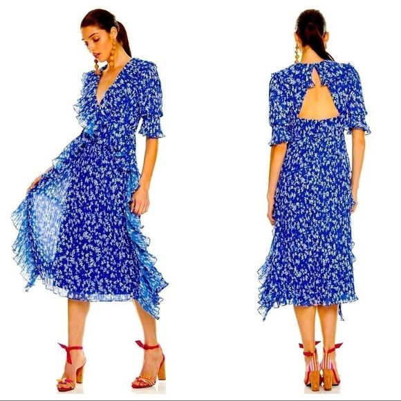 NWT La Madison Talulah Mediterranean Minx Midi Blue Margarita Floral Dress Sz XS - Picture 1 of 7